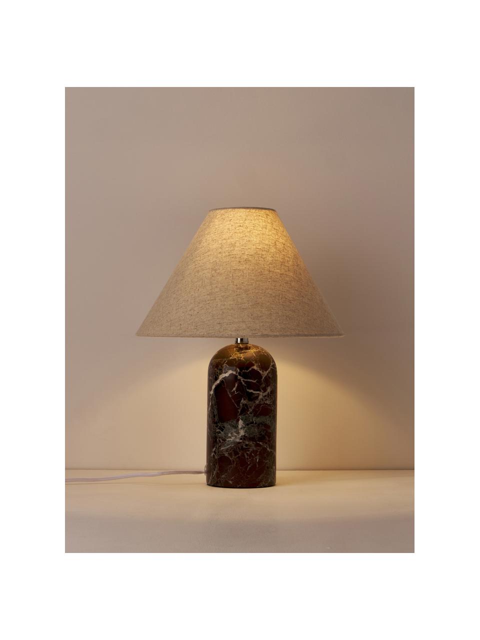 Lámpara de mesa de mármol Gia, Pantalla: 50% lino, 50% poliéster, Cable: cubierto en tela, Beige, mármol rojo, Ø 30 x Al 39 cm