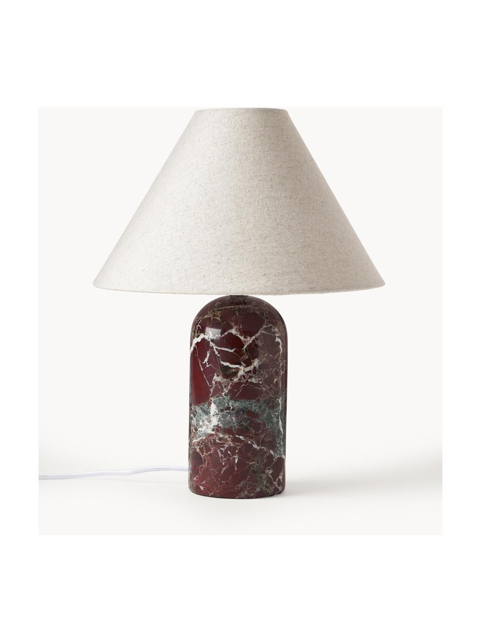 Lámpara de mesa mármol Gia, Pantalla: 50% lino, 50% poliéster, Cable: cubierto en tela, Beige, rojo, veteado, Ø 30 x Al 39 cm