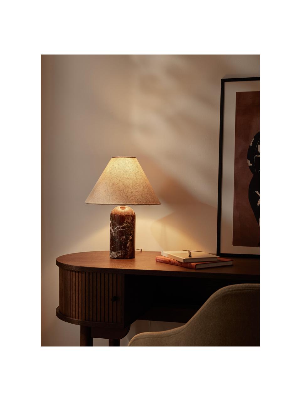 Lampada da tavolo con base in marmo Gia, Paralume: 50% lino, 50% poliestere, Beige, rosso marmorizzato, Ø 30 x Alt. 39 cm