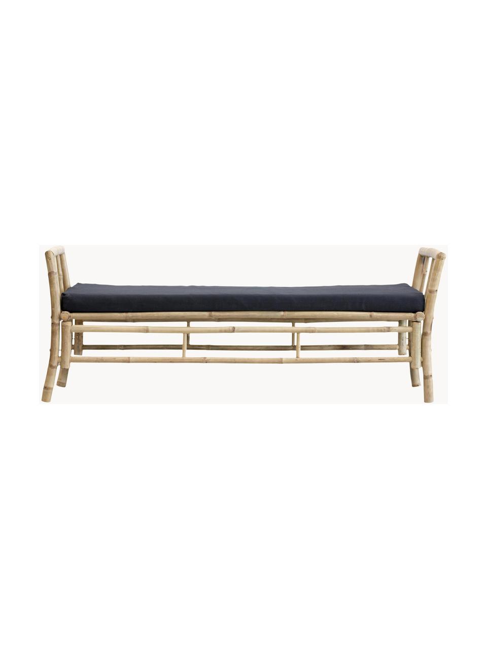 Banc de jardin bambou avec coussin d'assise Mandisa, Tissu anthracite, beige, larg. 165 x haut. 65 cm