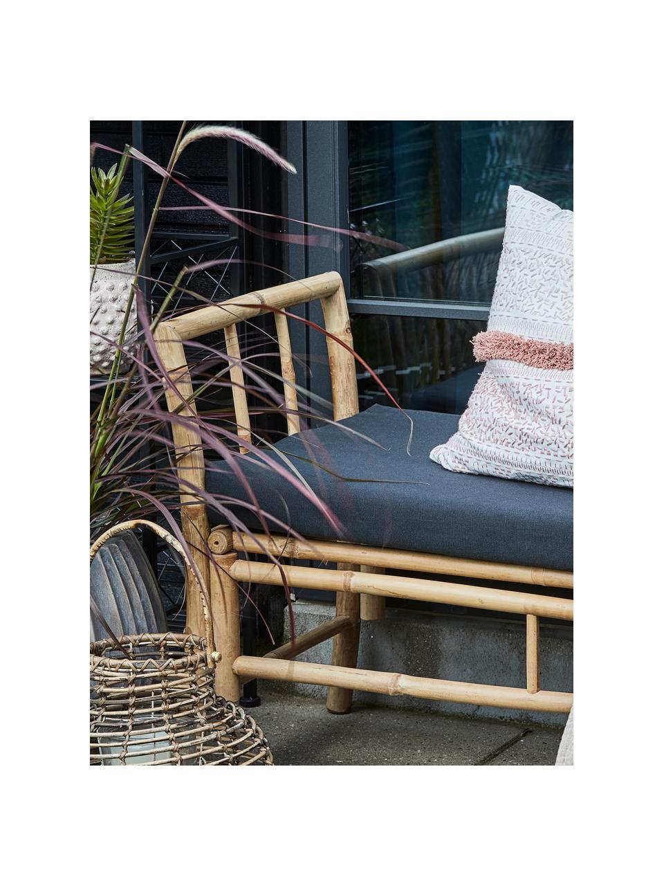 Banc de jardin bambou avec coussin d'assise Mandisa, Tissu anthracite, beige, larg. 165 x haut. 65 cm