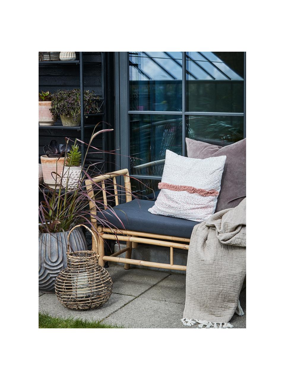 Banc de jardin bambou avec coussin d'assise Mandisa, Tissu anthracite, beige, larg. 165 x haut. 65 cm