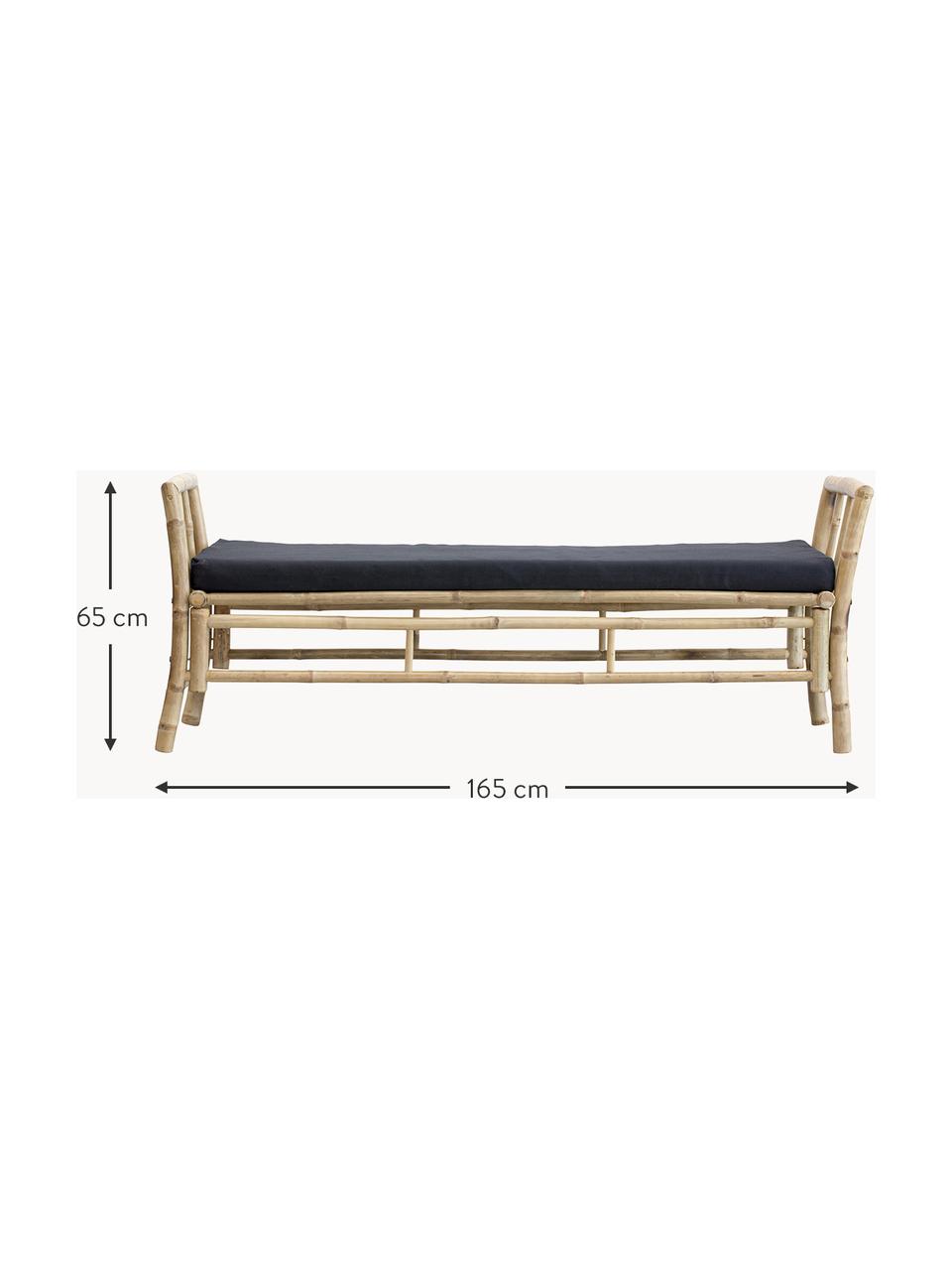 Bambus-Gartenbank Mandisa mit Sitzpolster, Gestell: Bambus, Bezug: Segeltuch, Webstoff Anthrazit, Beige, B 165 x H 65 cm