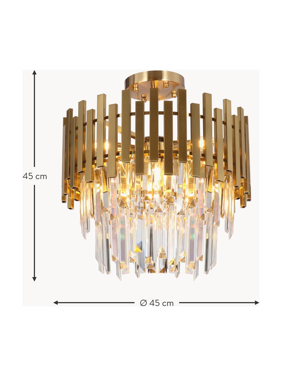 Handgemaakte hanglamp Monza, Lampenkap: glas, gecoat metaal, Goudkleurig, transparant, Ø 45 x H 45 cm
