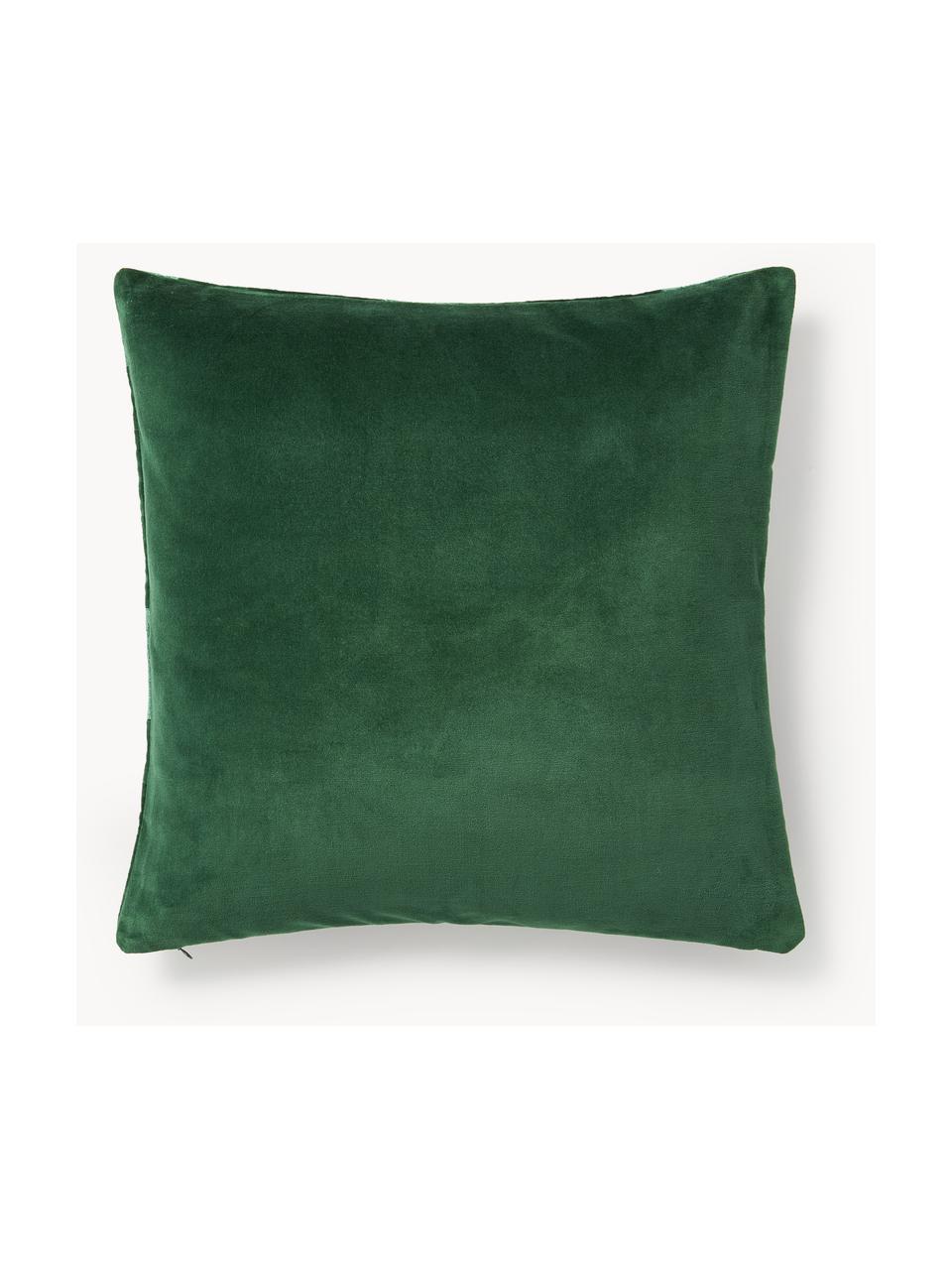 Copricuscino in velluto patchwork Bastien, Retro: 100% cotone, Tonalità verde scuro, Larg. 50 x Lung. 50 cm
