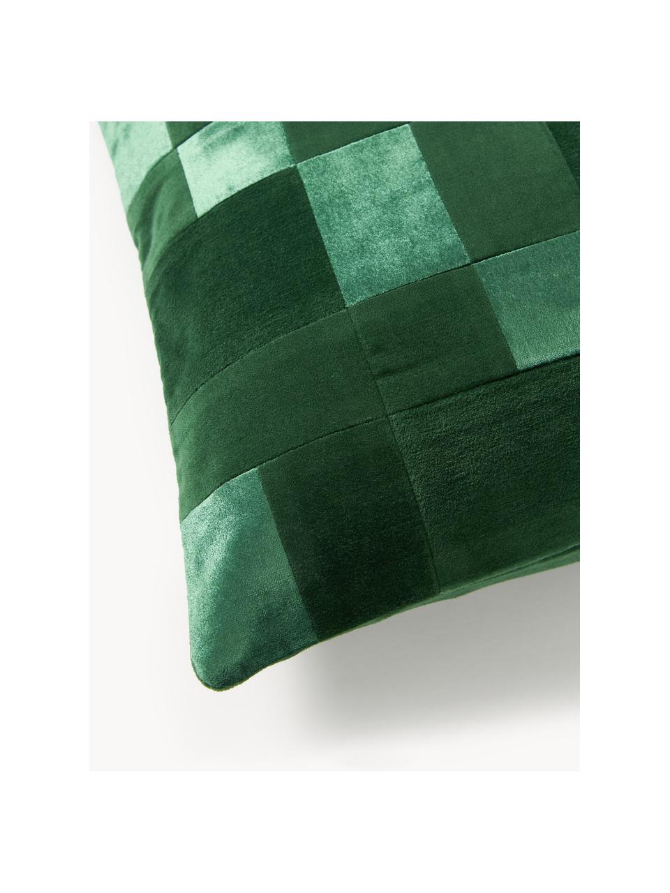 Housse de coussin 50x50 patchwork en velours Bastien, Tons vert foncé, larg. 50 x long. 50 cm