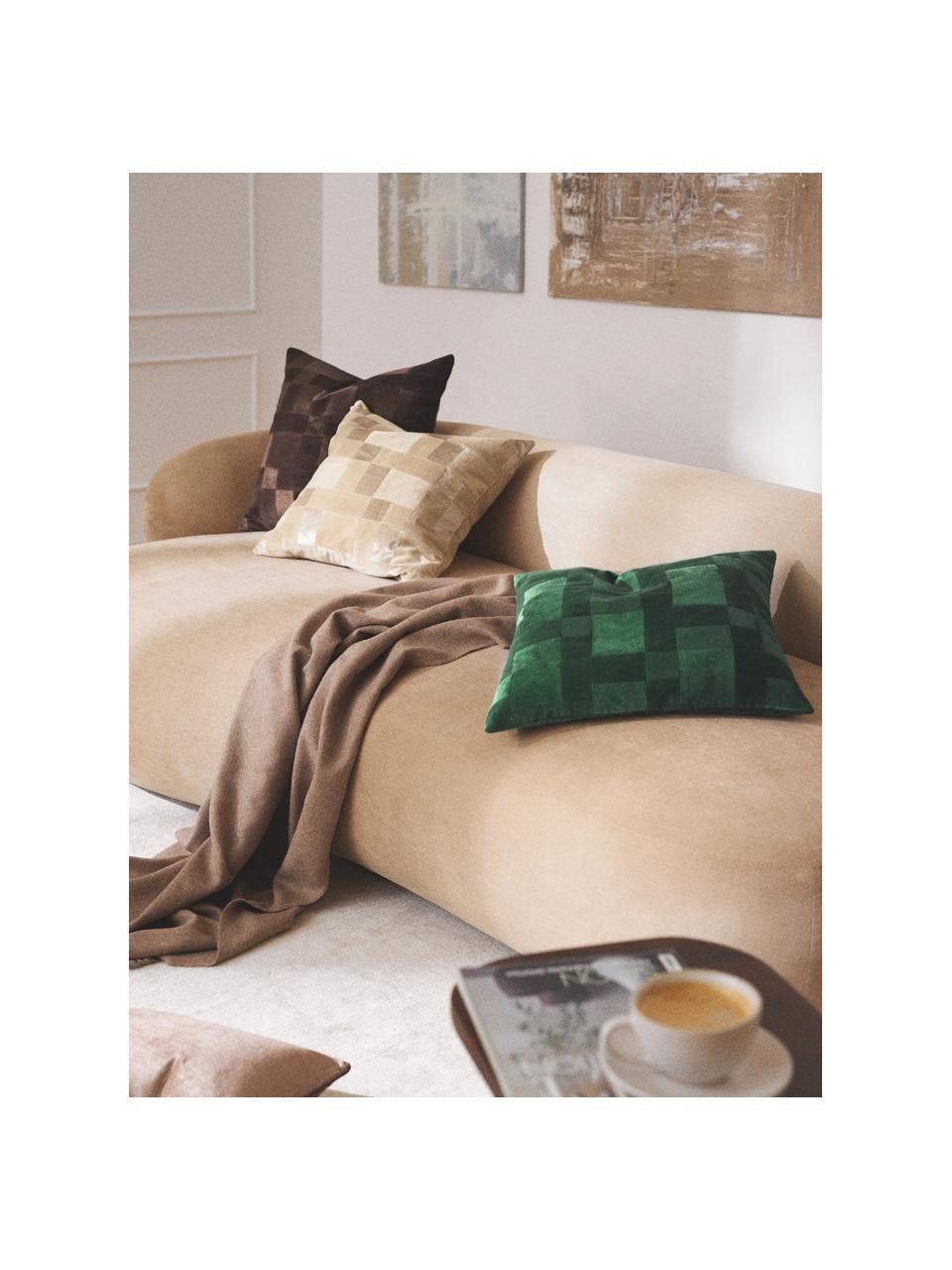 Housse de coussin 50x50 patchwork en velours Bastien, Tons vert foncé, larg. 50 x long. 50 cm