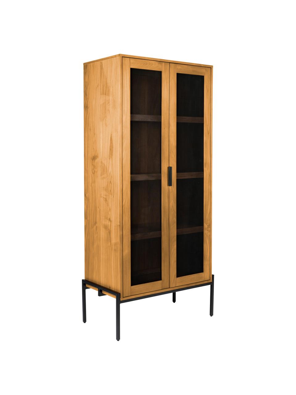 Dressoir Hardy van hout en metaal, Frame: MDF met eikenhoutfineer, , Poten: gecoat metaal, Eikenhoutkleurig, zwart, 80 x 180 cm