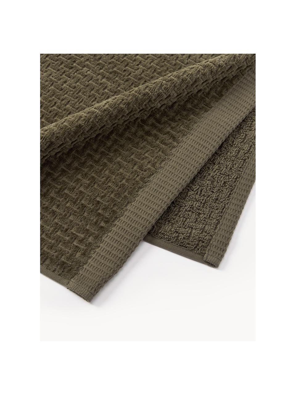 Handtuch Niam, in verschiedenen Grössen, 100 % Baumwolle
Mittelschwere Qualität, 500 g/m² 
 
Das in diesem Produkt verwendete Material ist schadstoffgeprüft und zertifiziert nach STANDARD 100 by OEKO-TEX®, 8135CIT, CITEVE., Olivgrün, Badetuch, B 100 x L 150 cm