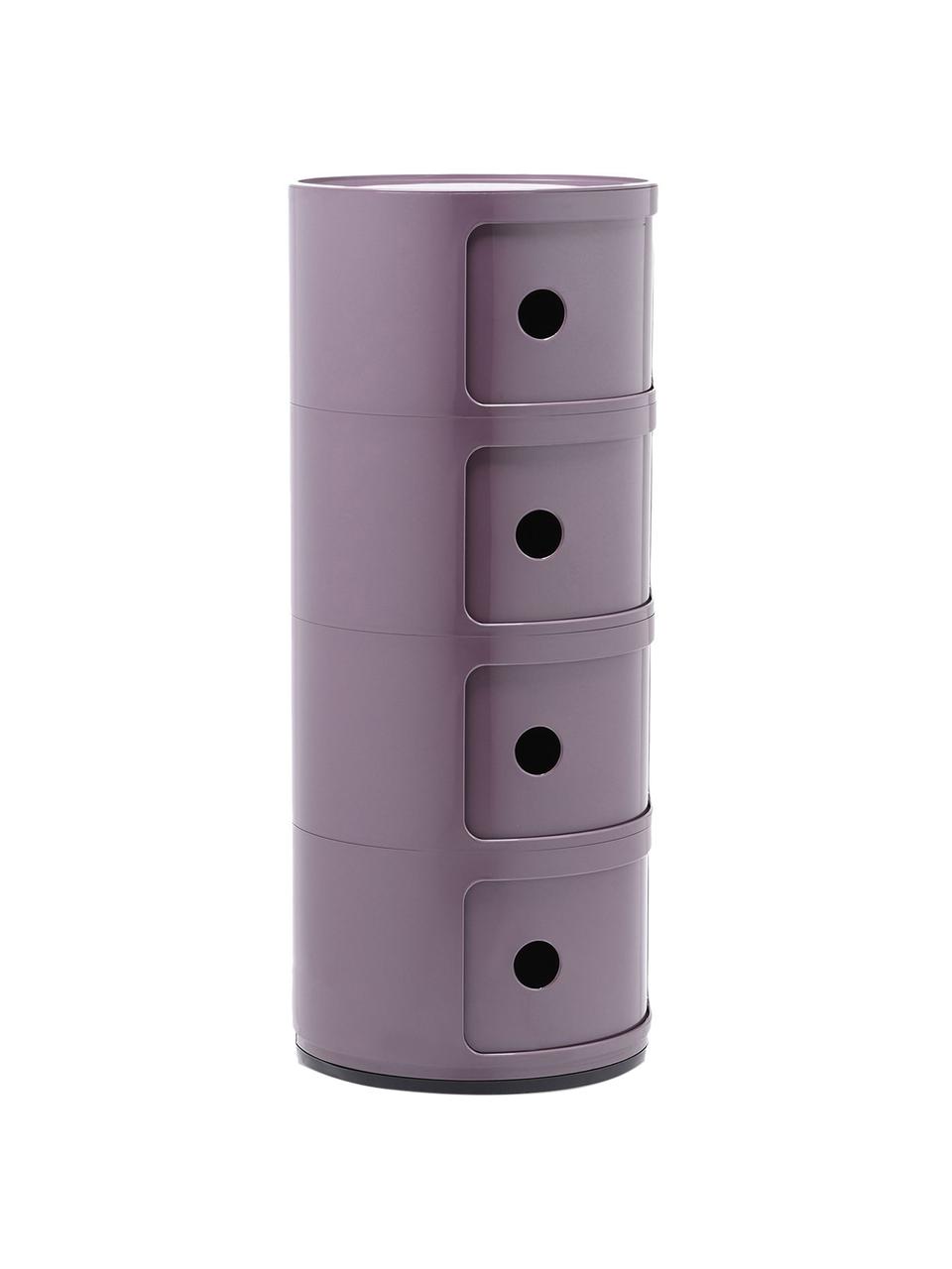 Contenitore di design con 4 cassetti Componibili, Plastica certificata Greenguard, Lilla lucido, Ø 32 x Alt. 77 cm
