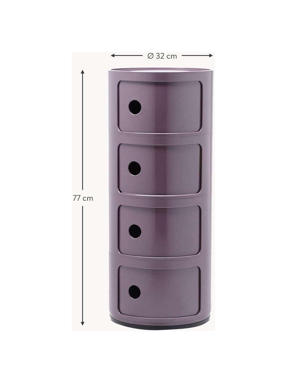 Contenitore di design con 4 cassetti Componibili, Plastica (ABS) laccata, certificata Greenguard, Lavanda lucido, Ø 32 x Alt. 77 cm