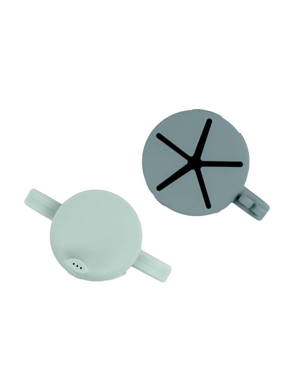 Set 2 tazze per snack e bere Peekaboo, 100% silicone, Grigio-blu, verde menta, Set in varie misure