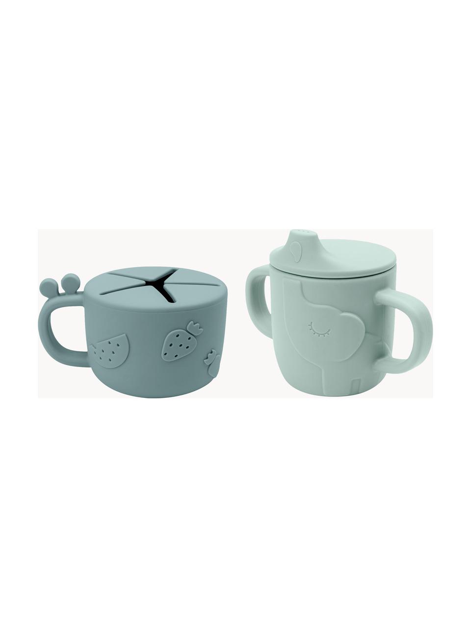 Set 2 tazze per snack e bere Peekaboo, 100% silicone, Grigio-blu, verde menta, Set in varie misure