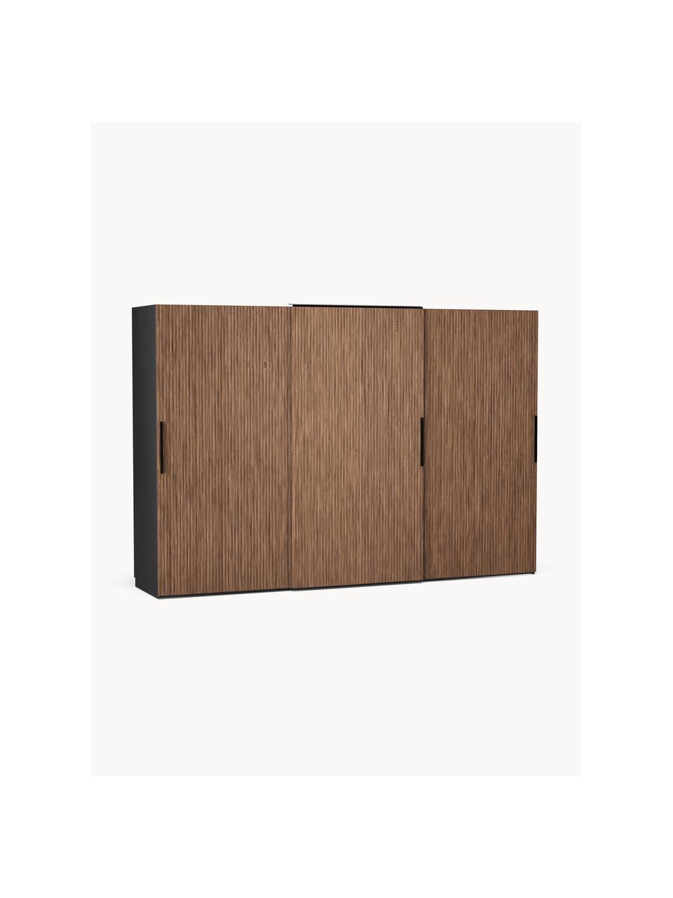 Armoire modulaire à portes coulissantes Simone, larg. 300 cm, plusieurs variantes, Aspect bois de noyer, noir, Basic Interior, larg. 300 x haut. 200 cm