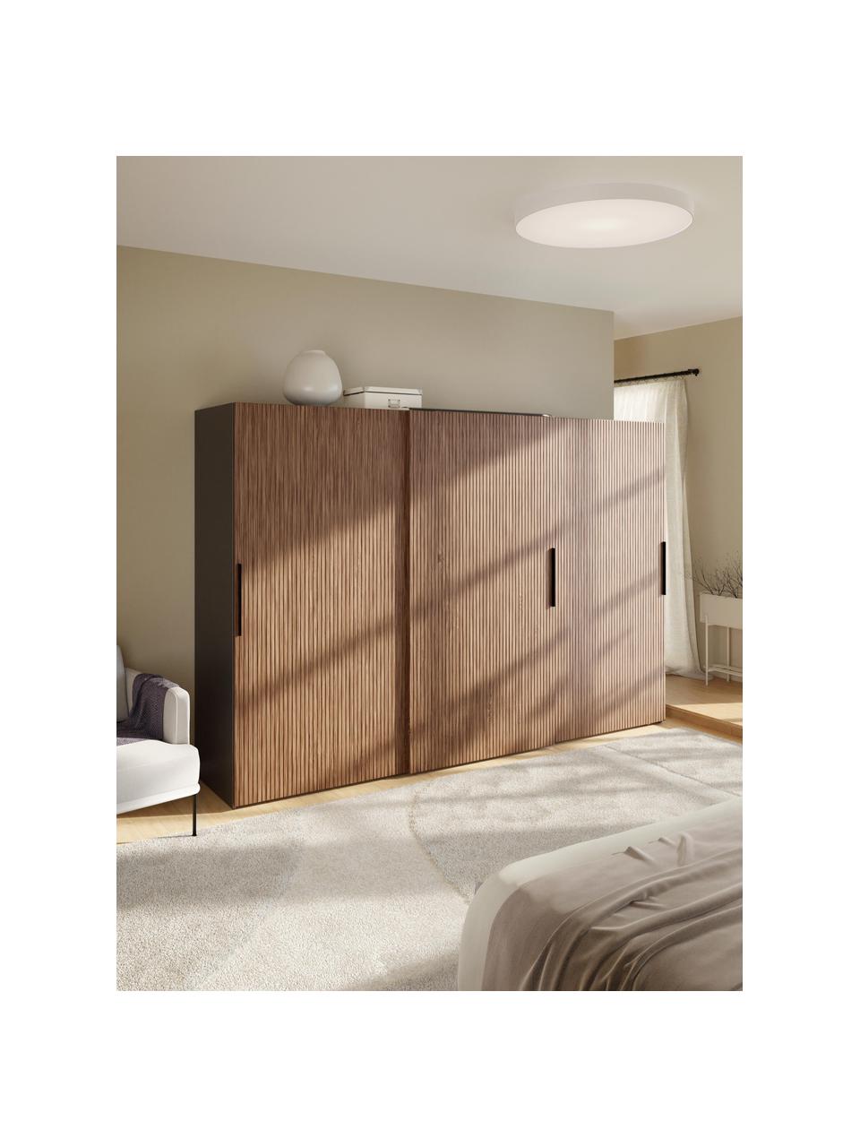 Modularer Schwebetürenschrank Simone, 300 cm Breite, mehrere Varianten, Korpus: Spanplatte, melaminbeschi, Walnussholz-Optik, Schwarz, Basic Interior, B 300 x H 200 cm