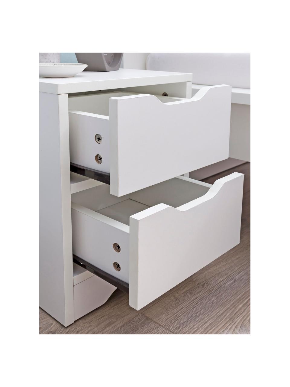 Comodino con 2 cassetti Wohnling, Pannelli di fibre a media densità (MDF), melaminico, Gambe: legno di quercia Corpo e frontale: bianco, opaco, Larg. 31 x Alt. 42 cm