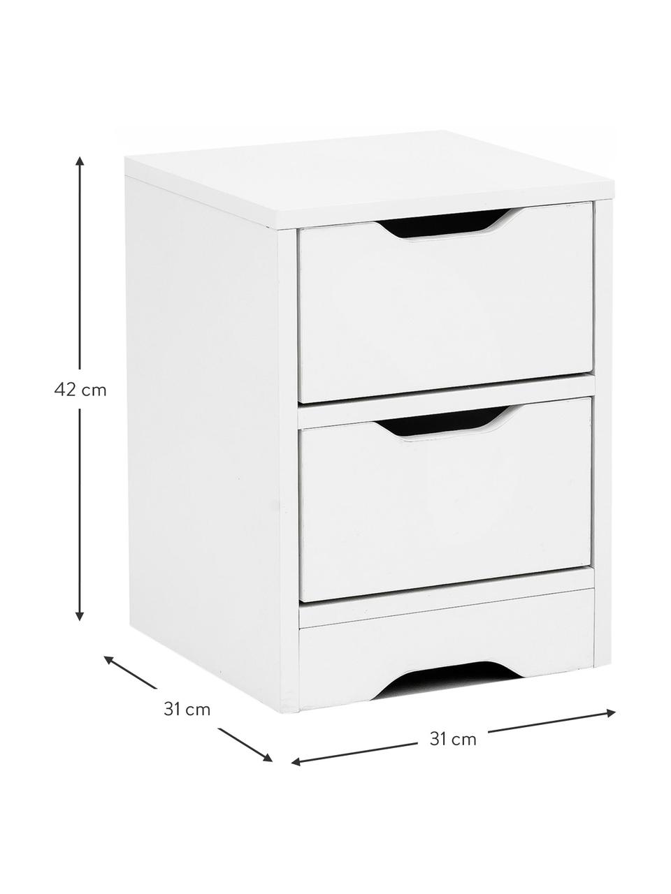 Comodino con 2 cassetti Wohnling, Pannelli di fibre a media densità (MDF), melaminico, Gambe: legno di quercia Corpo e frontale: bianco, opaco, Larg. 31 x Alt. 42 cm