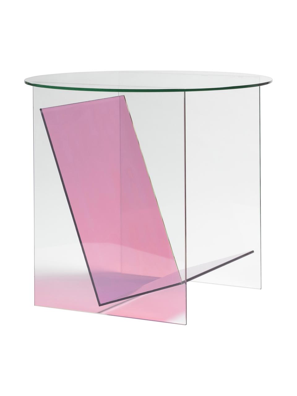 Bijzettafel met glazen tafelblad Tabloid in transparant/roze, Glas, Transparant, roze, Ø 50 x H 46 cm