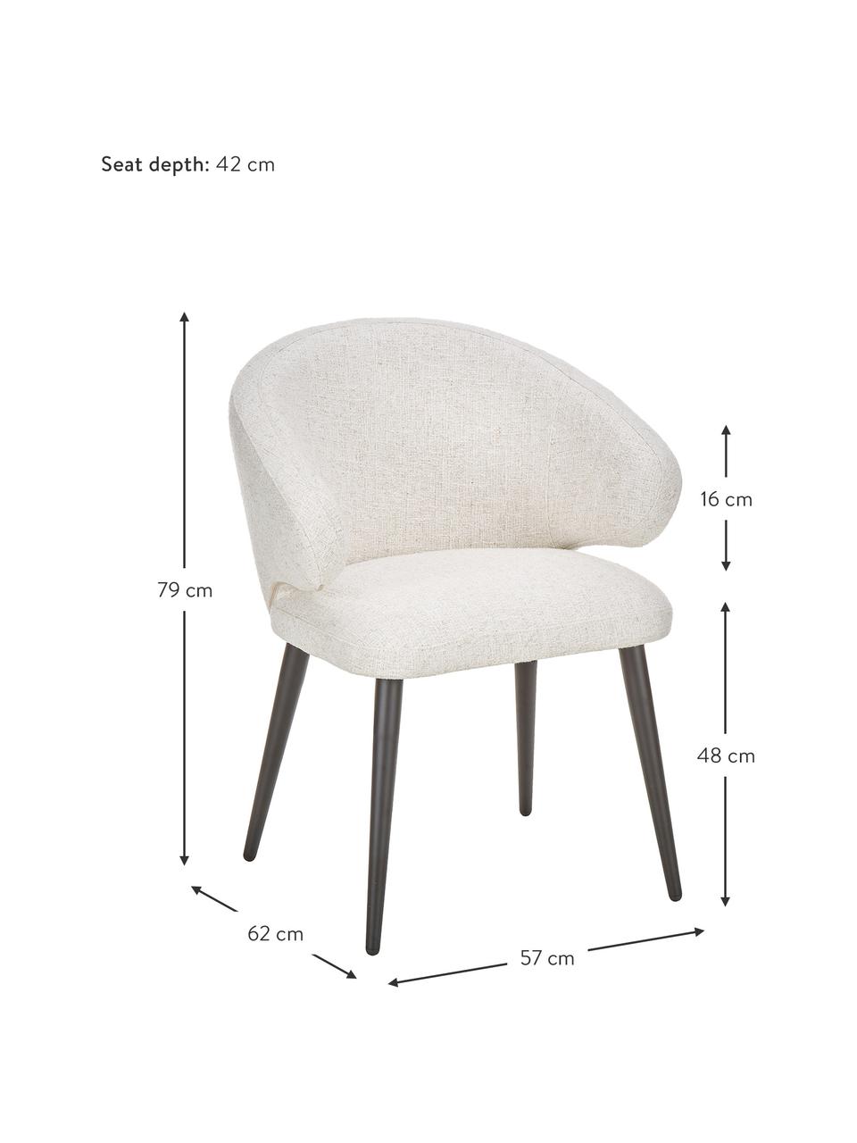 Krzesło z podłokietnikami bouclé Celia, Tapicerka: bouclé (70% poliester, 20, Nogi: metal malowany proszkowo, Kremowobiały bouclé, S 57 x G 62 cm