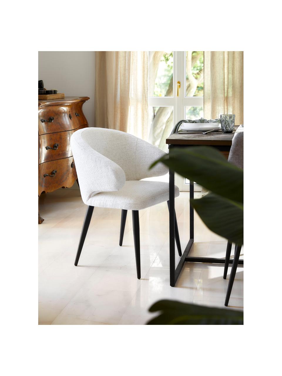 Chaise design en tissu bouclé Celia, En tissu bouclé blanc crème, larg. 57 x prof. 62 cm