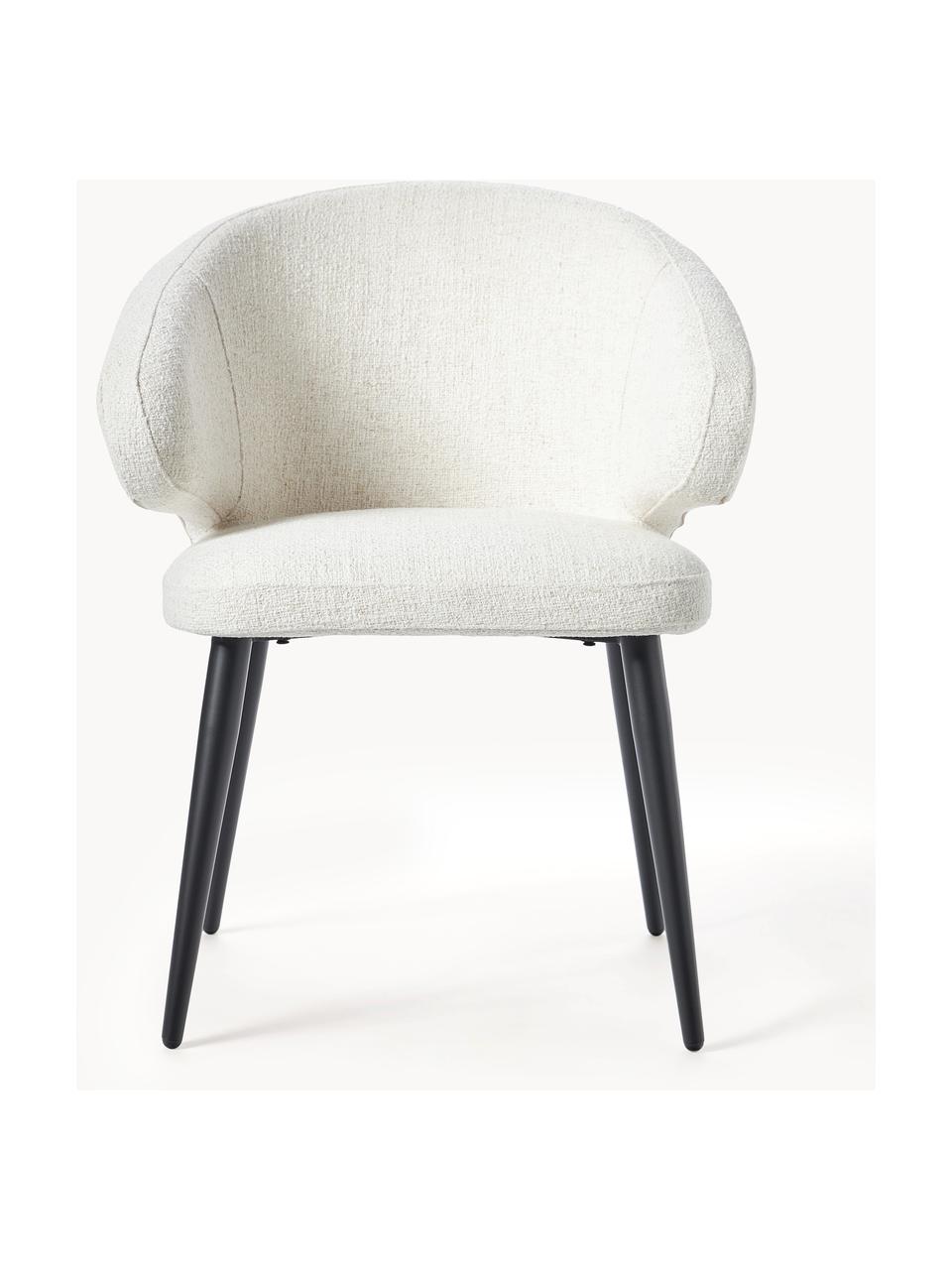 Krzesło z podłokietnikami bouclé Celia, Tapicerka: bouclé (70% poliester, 20, Nogi: metal malowany proszkowo, Kremowobiały bouclé, S 57 x G 62 cm