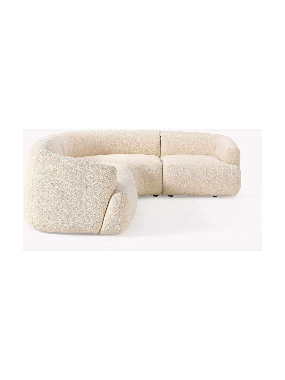 Narożna sofa modułowa bouclé Sofia (4-osobowa), Tapicerka: bouclé (100% poliester) D, Stelaż: drewno świerkowe z certyf, Nogi: tworzywo sztuczne, Jasnobeżowy bouclé, S 318 x G 298 cm
