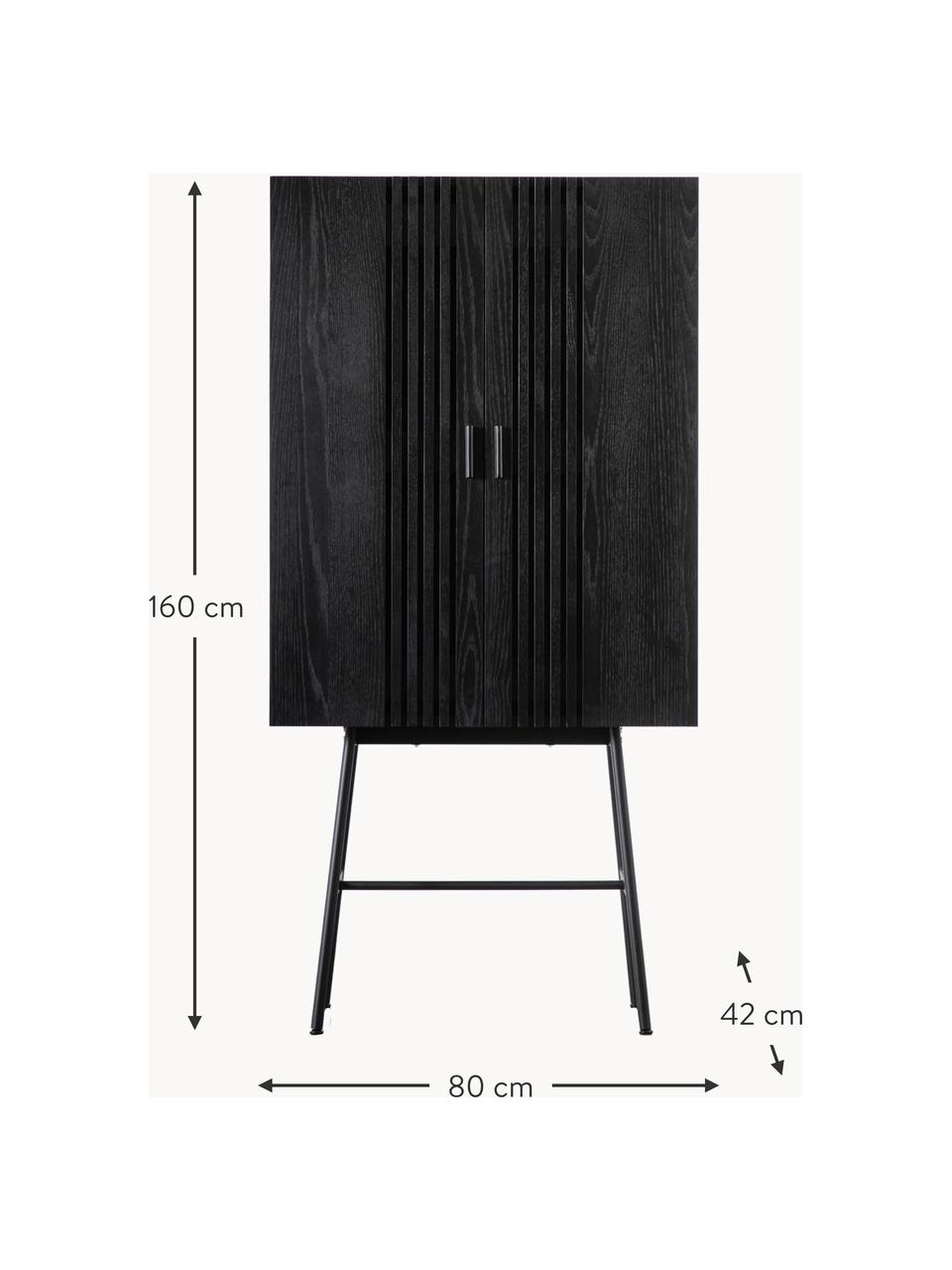 Holz-Highboard Holsen, Griffe: Eichenholz, Gestell: Metall, beschichtet, Schwarz, B 80 x H 160 cm