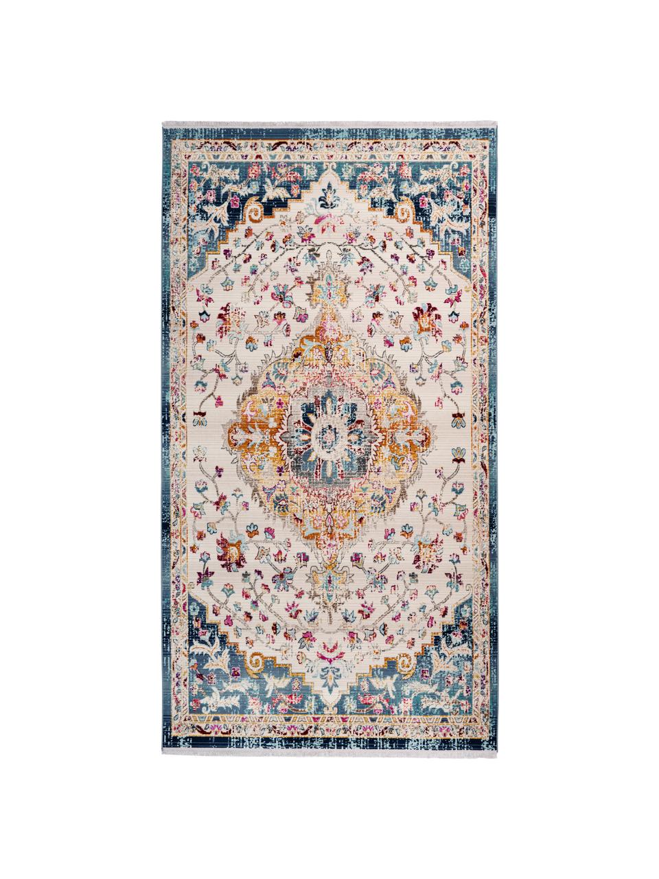 Niederflor-Teppich Sunita im Orient Style, Flor: 100% Polypropylen, Beige, Blau, Mehrfarbig, B 80 x L 150 cm (Größe XS)