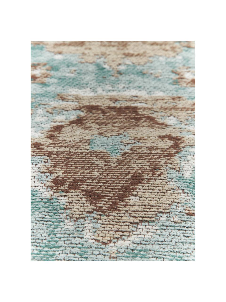 Alfombra artesanal de chenilla Rimini, Parte superior: 95% algodón, 5% poliéster, Reverso: 100% algodón El material , Turquesa, gris pardo, marrón, An 200 x L 300 cm (Tamaño L)
