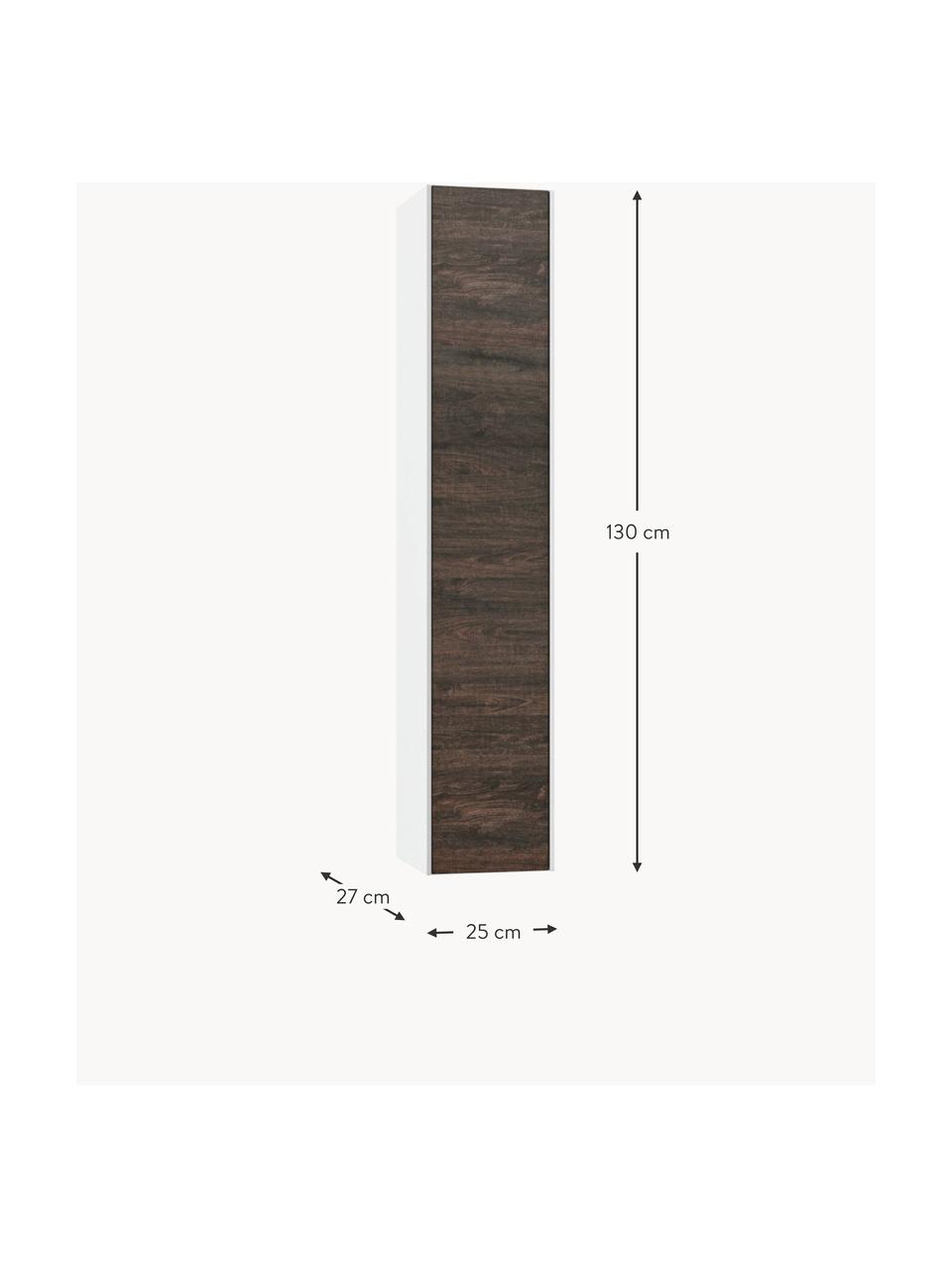 Bad-Hochschrank Ago, B 25 cm, Korpus: Spanplatte mit Melaminhar, Front: Spanplatte mit Melaminhar, Einlegeböden: Glas, Spanplatte mit Mela, Eschenholz-Optik, Weiß, B 25 x H 130 cm