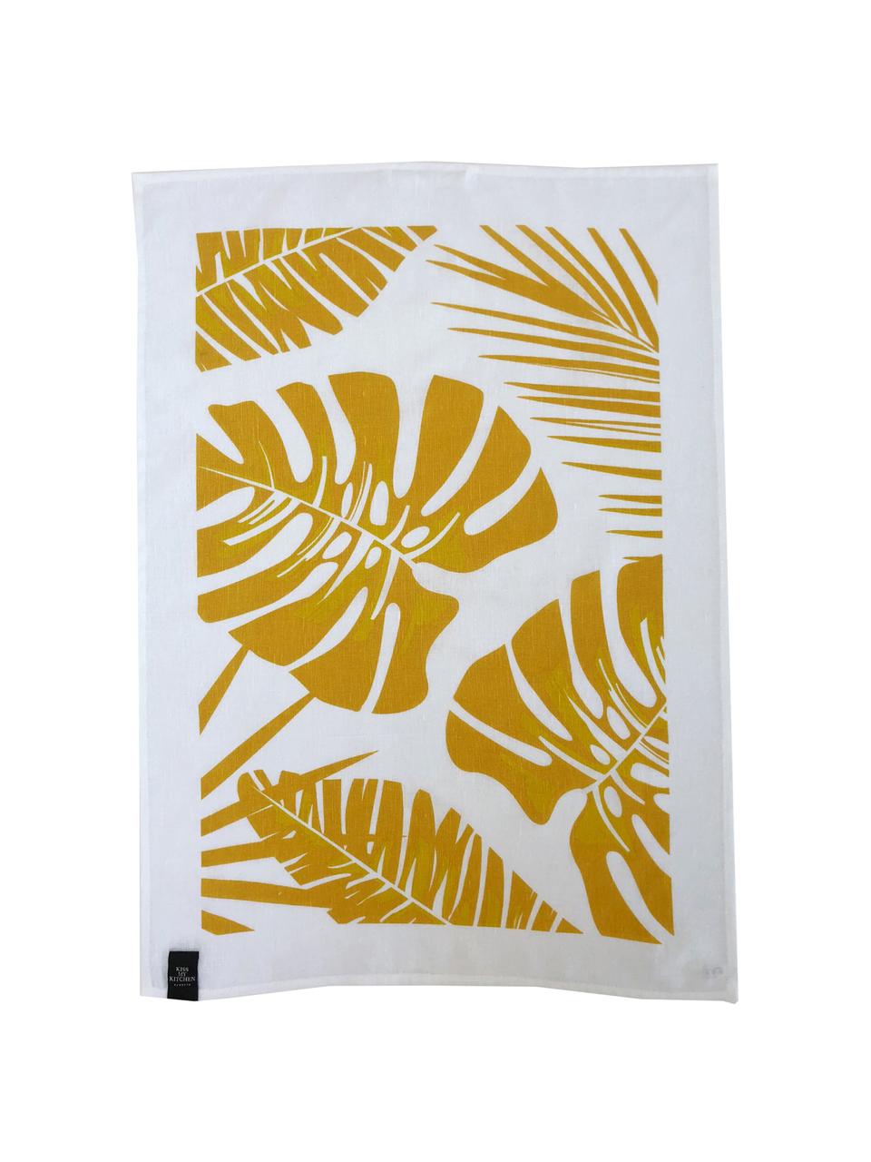 Ręcznik kuchenny Urban Jungle, 2 szt., 50% len, 50% bawełna, Biały, żółty, S 50 x D 70 cm