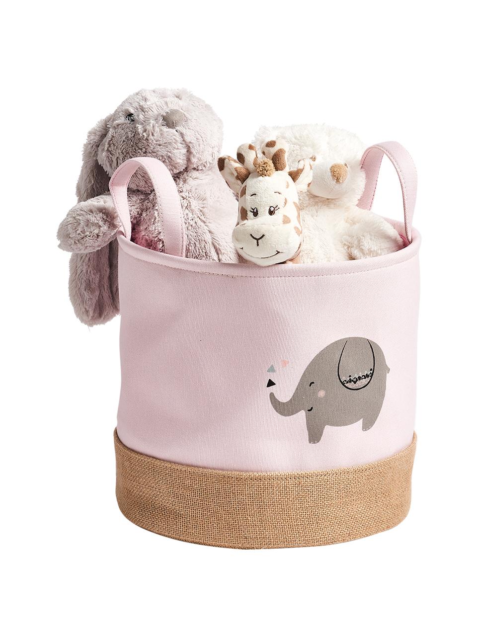 Kosz do przechowywania Elefant, Poliester, juta, Blady różowy, szary, beżowy, Ø 30 x W 29 cm