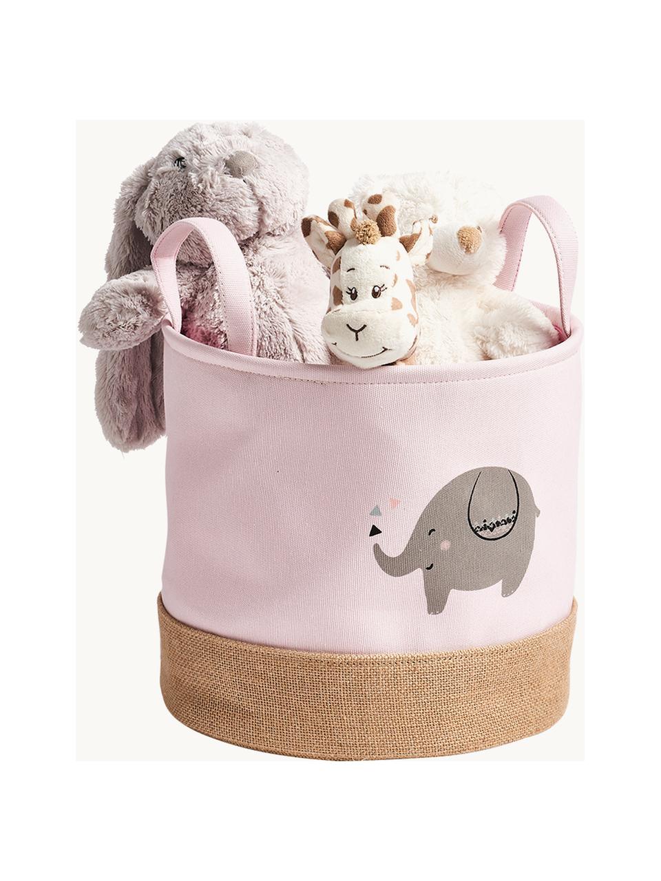 Opbergmand Elefant, Polyester, jute, Rozetinten, grijs, beige, Ø 30 x H 29 cm