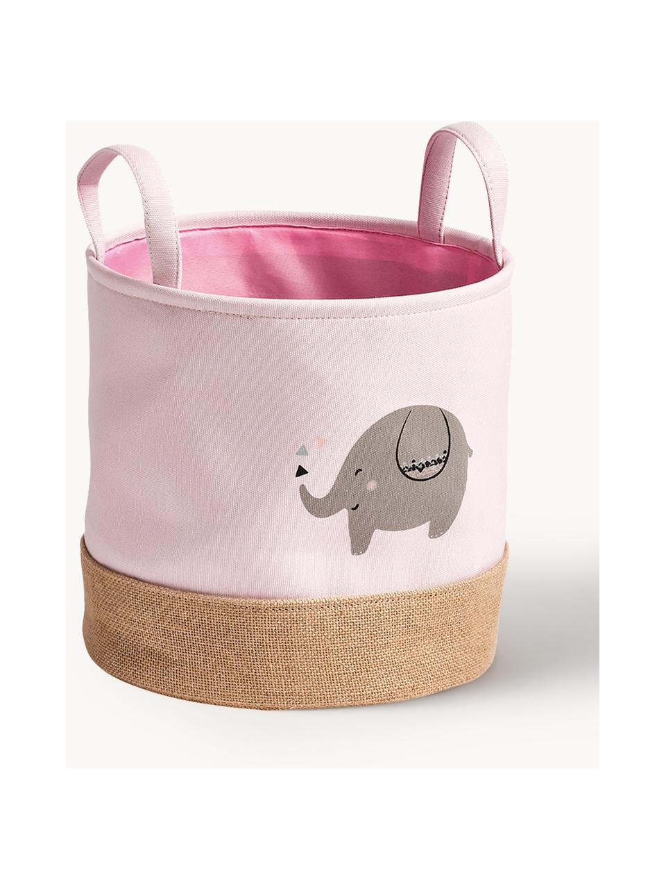 Aufbewahrungskorb Elefant, Polyester, Jute, Rosatöne, Grau, Beige, Ø 30 x H 29 cm