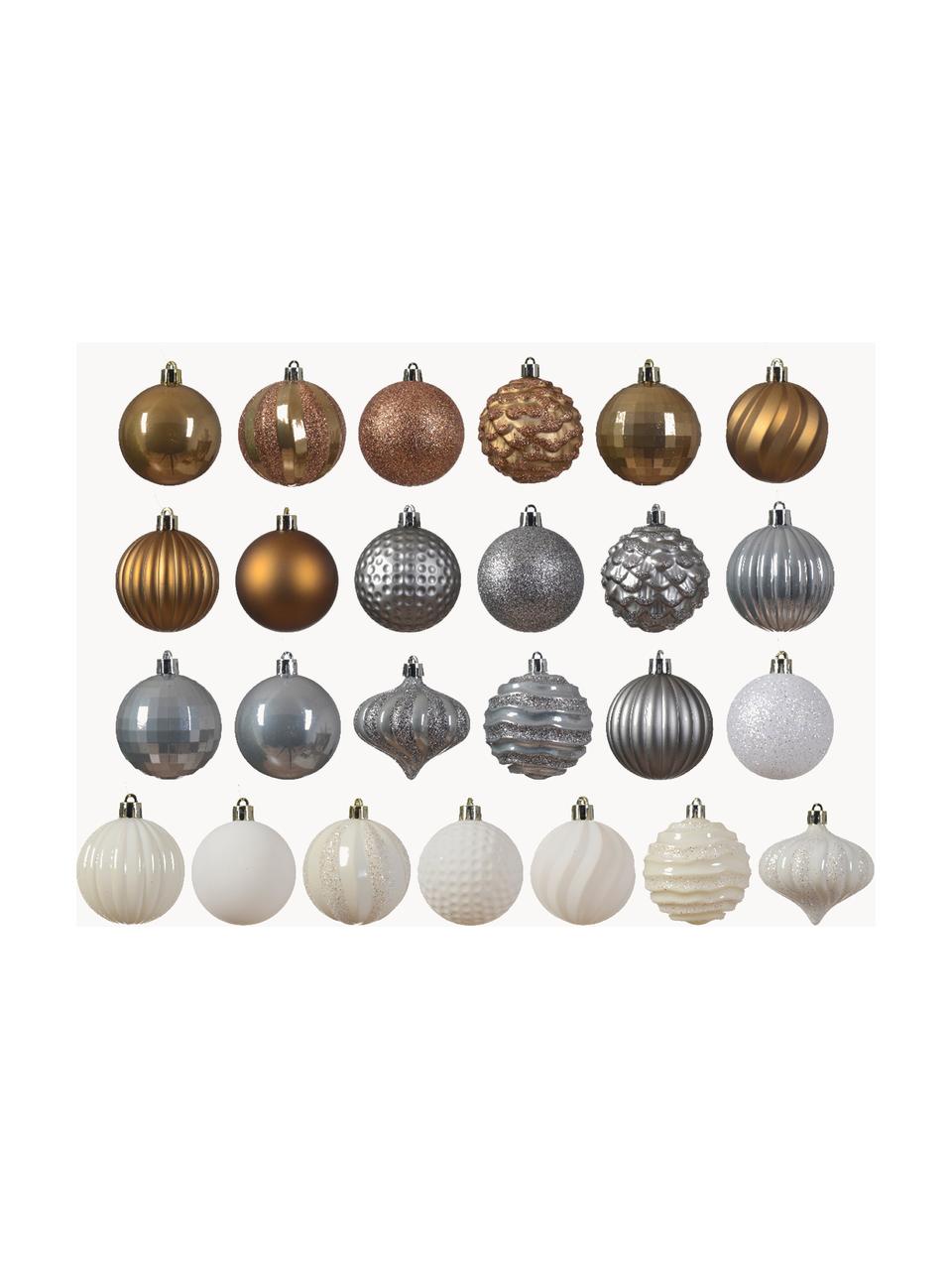 Kerstballen Grateful, set van 30, Kunststof, Wit, goudkleurig, zilverkleurig, Ø 7 cm