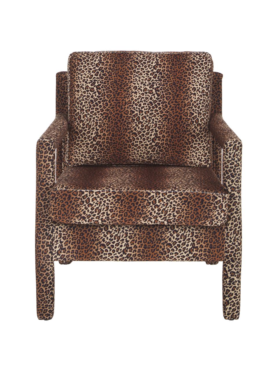 Poltrona in velluto con motivo leopardato Claudette, Rivestimento: velluto (100% poliestere), Struttura: legno di pino massello, c, Marrone, nero, Larg. 65 x Prof. 75 cm