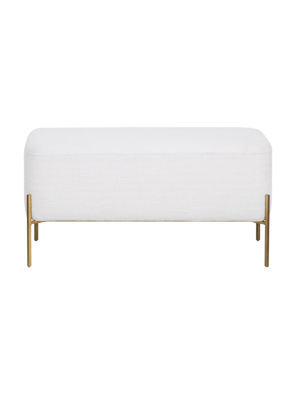 Banquette en tissu bouclé blanc Harper, Blanc, couleur dorée, larg. 90 x haut. 44 cm