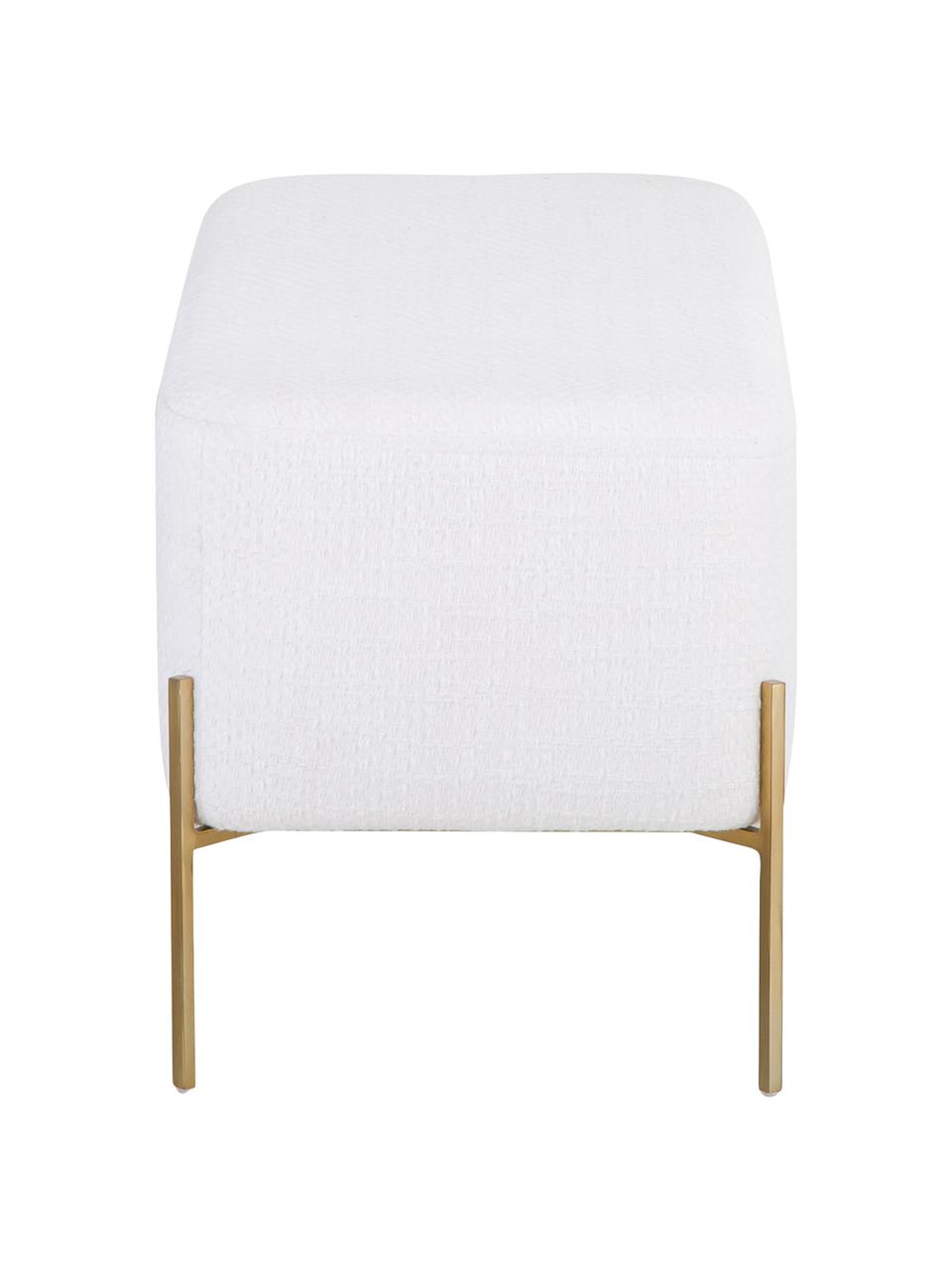 Banquette en tissu bouclé blanc Harper, Blanc, couleur dorée, larg. 90 x haut. 44 cm