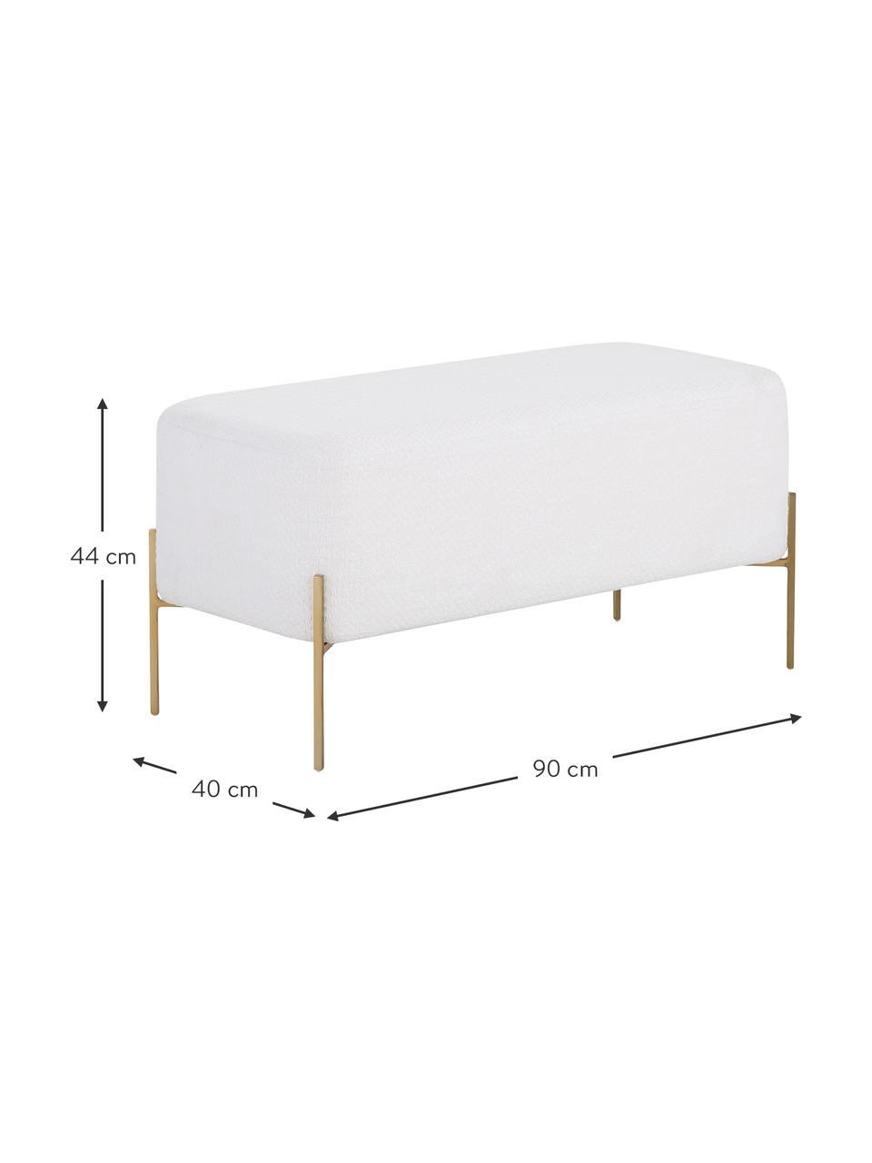 Čalouněná lavice Harper, Bílé bouclé, zlatá, Š 90 cm, V 44 cm