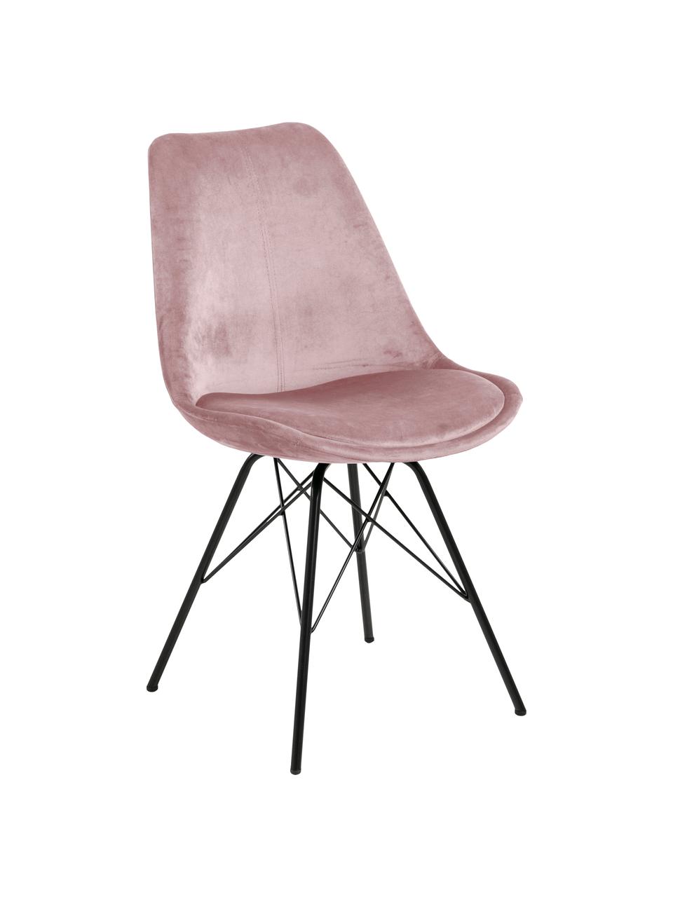 Sillas tapizadas de terciopelo Eris, 2 uds., Tapizado: terciopelo de poliéster 2, Patas: metal con pintura en polv, Terciopelo rosa palo, patas negro, An 49x F 54 cm