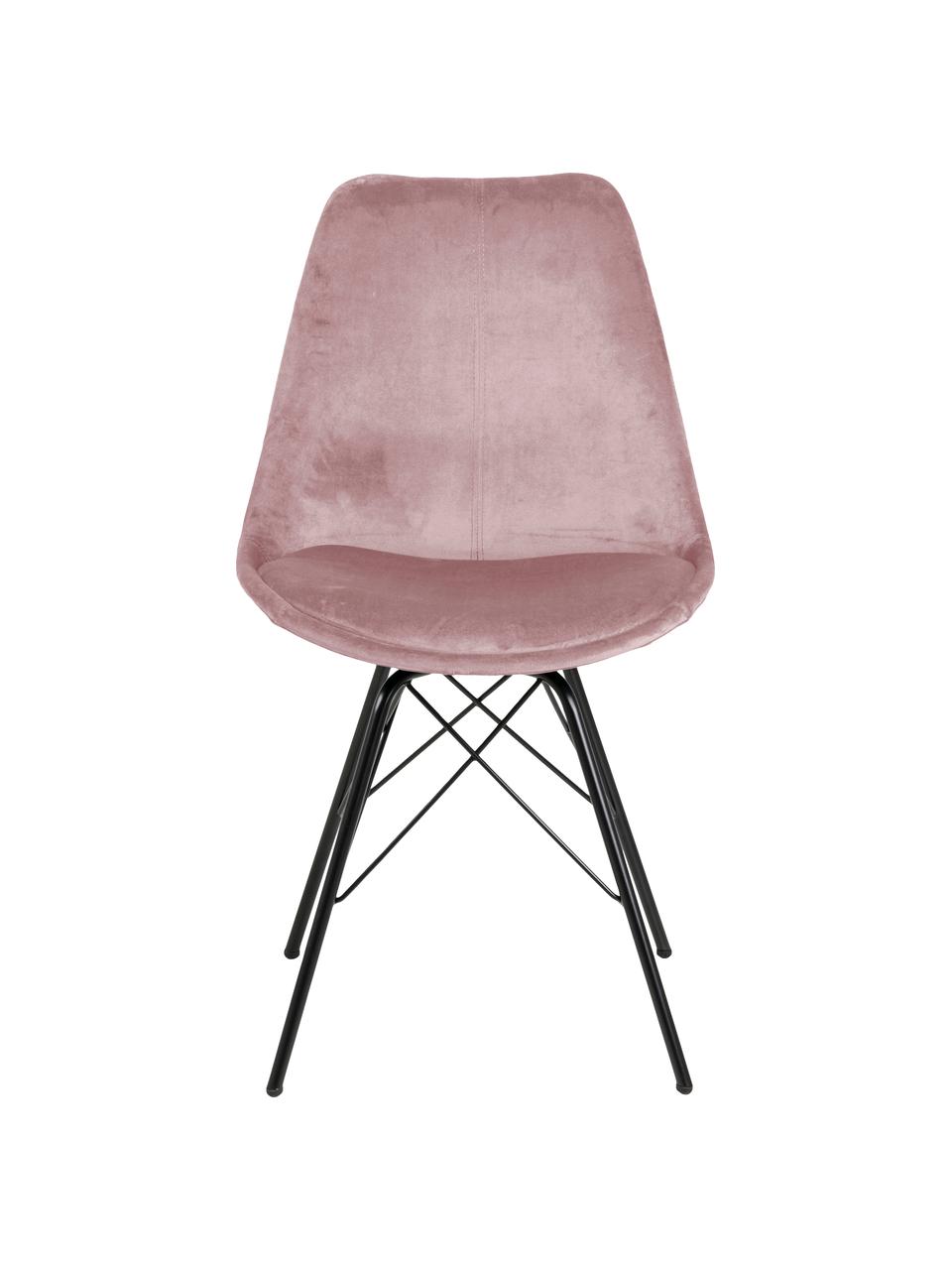 Chaise rembourrée en velours Eris, 2 pièces, Velours vieux rose, pieds noir