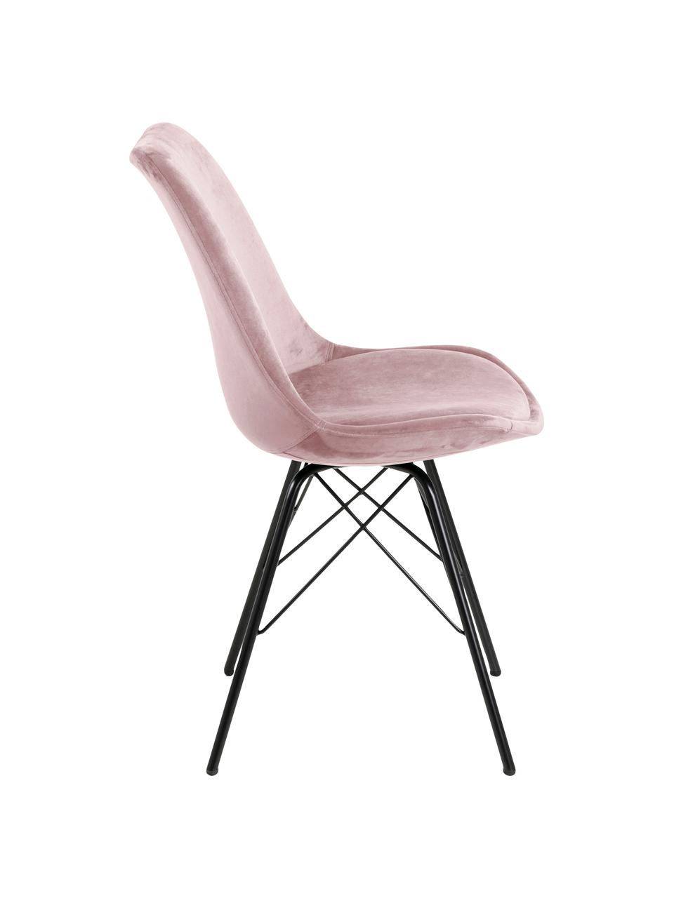 Fluwelen stoelen Eris, 2 stuks, Bekleding: polyester fluweel De bekl, Poten: gepoedercoat metaalkleuri, Fluweel oudroze, poten zwart, B 49 x D 54 cm
