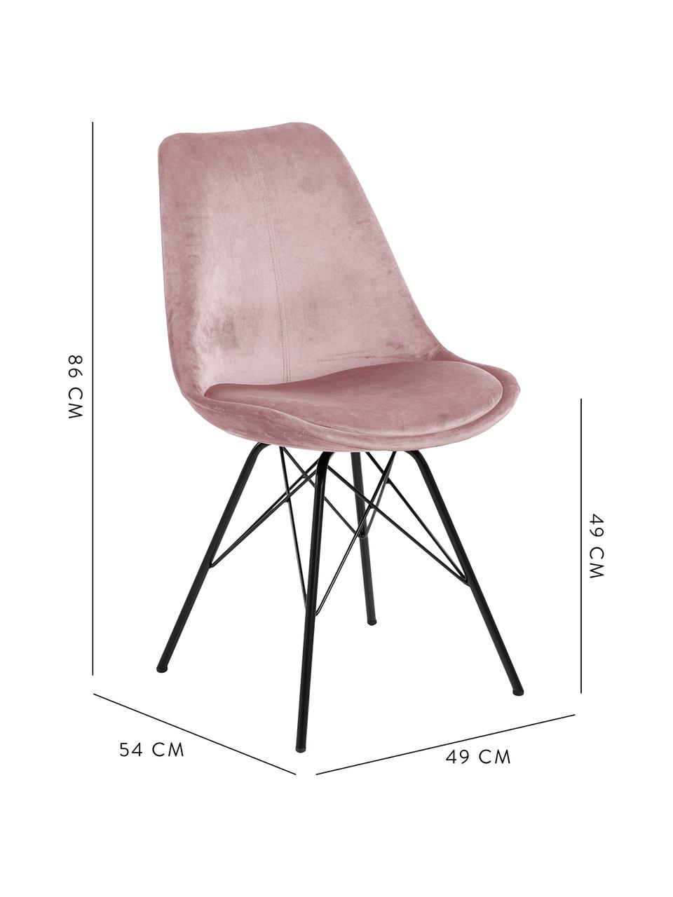 Fluwelen stoelen Eris, 2 stuks, Bekleding: polyester fluweel De bekl, Poten: gepoedercoat metaalkleuri, Fluweel oudroze, poten zwart, B 49 x D 54 cm