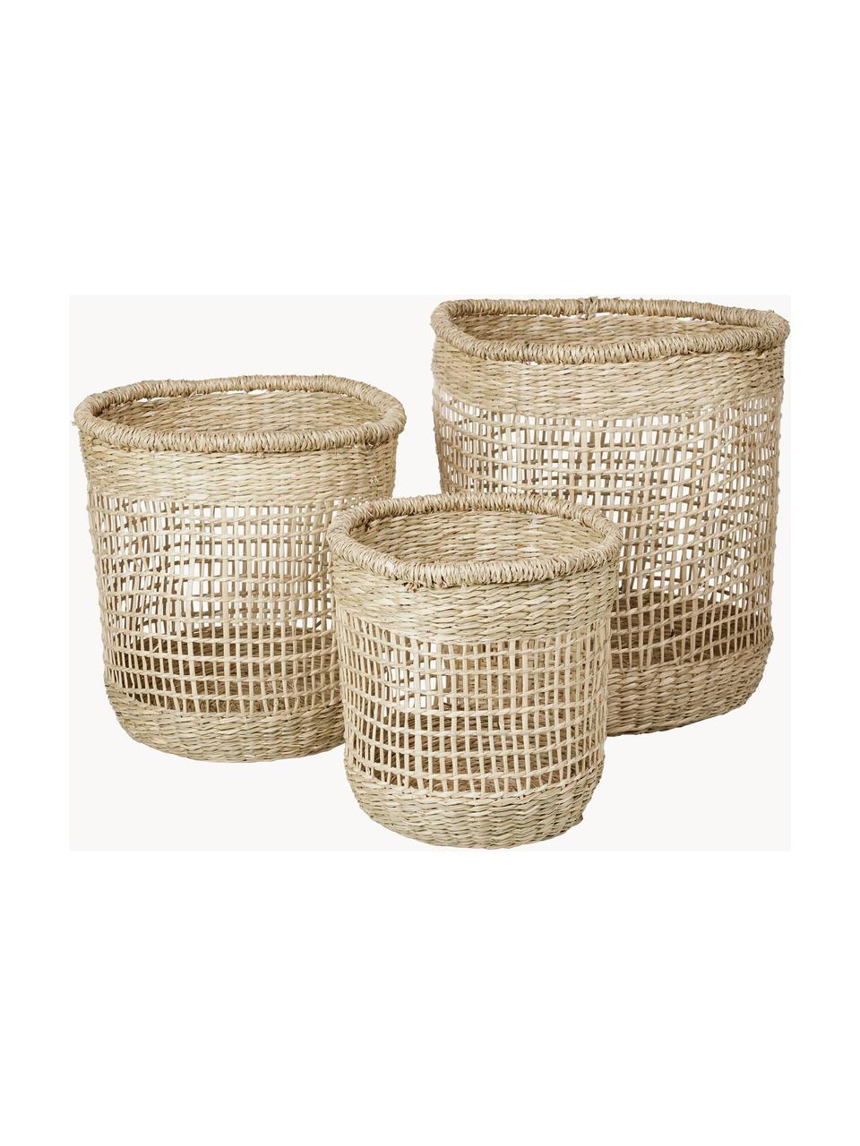 Set de cestas artesanales Zues, 3 uds., Seagrass, Beige, Set de diferentes tamaños