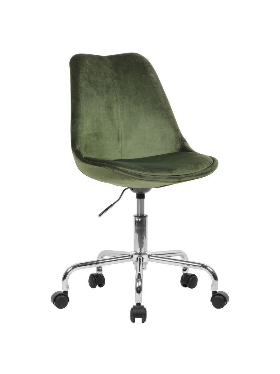Fluwelen bureaustoel Lenka, in hoogte verstelbaar, Bekleding: fluweel, Frame: verchroomd metaal, Fluweel groen, B 65 x D 56 cm
