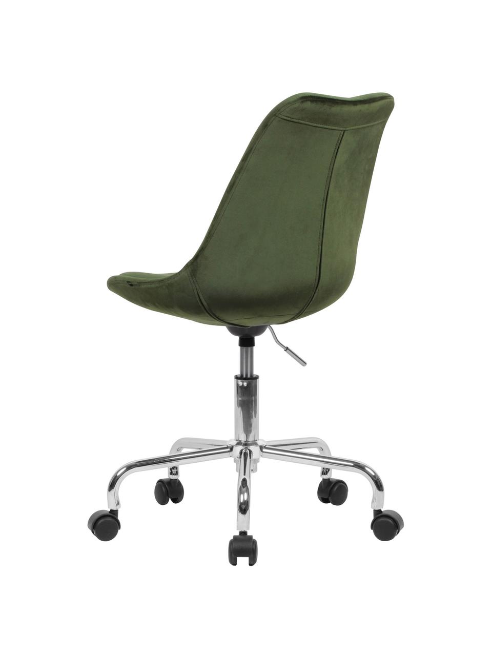 Fluwelen bureaustoel Lenka, in hoogte verstelbaar, Bekleding: fluweel, Frame: verchroomd metaal, Fluweel groen, B 65 x D 56 cm