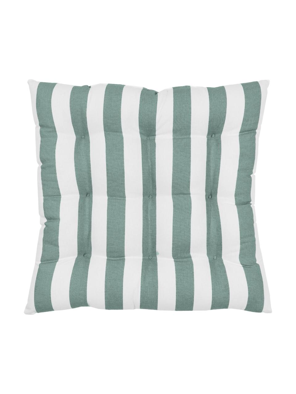 Gestreiftes Sitzkissen Timon, Bezug: 100% Baumwolle, Salbeigrün, Weiß, B 40 x L 40 cm