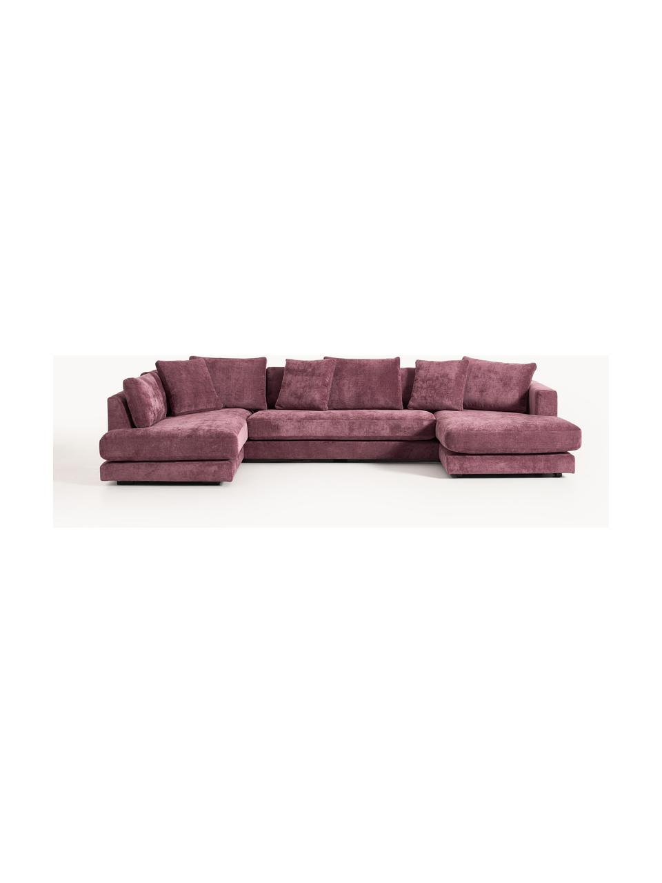 Narożna sofa modułowa Tribeca, Tapicerka: 100% poliester Dzięki tka, Stelaż: drewno bukowe, drewno sos, Nogi: drewno sosnowe Ten produk, Ciemnofioletowa tkanina, S 356 x G 192 cm, lewostronna