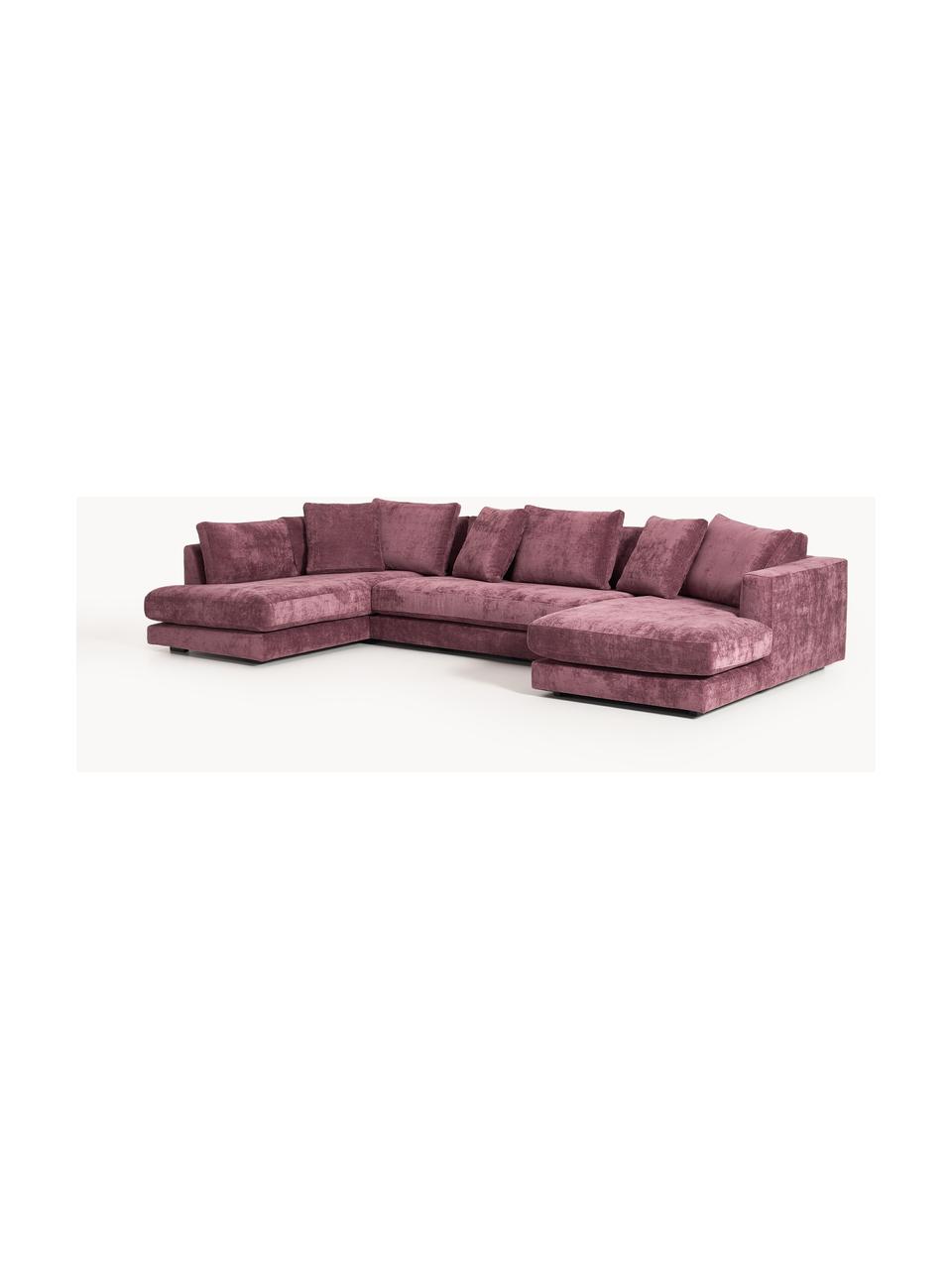 Narożna sofa modułowa Tribeca, Tapicerka: 100% poliester Dzięki tka, Stelaż: drewno bukowe, drewno sos, Nogi: drewno sosnowe Ten produk, Ciemnofioletowa tkanina, S 356 x G 192 cm, lewostronna