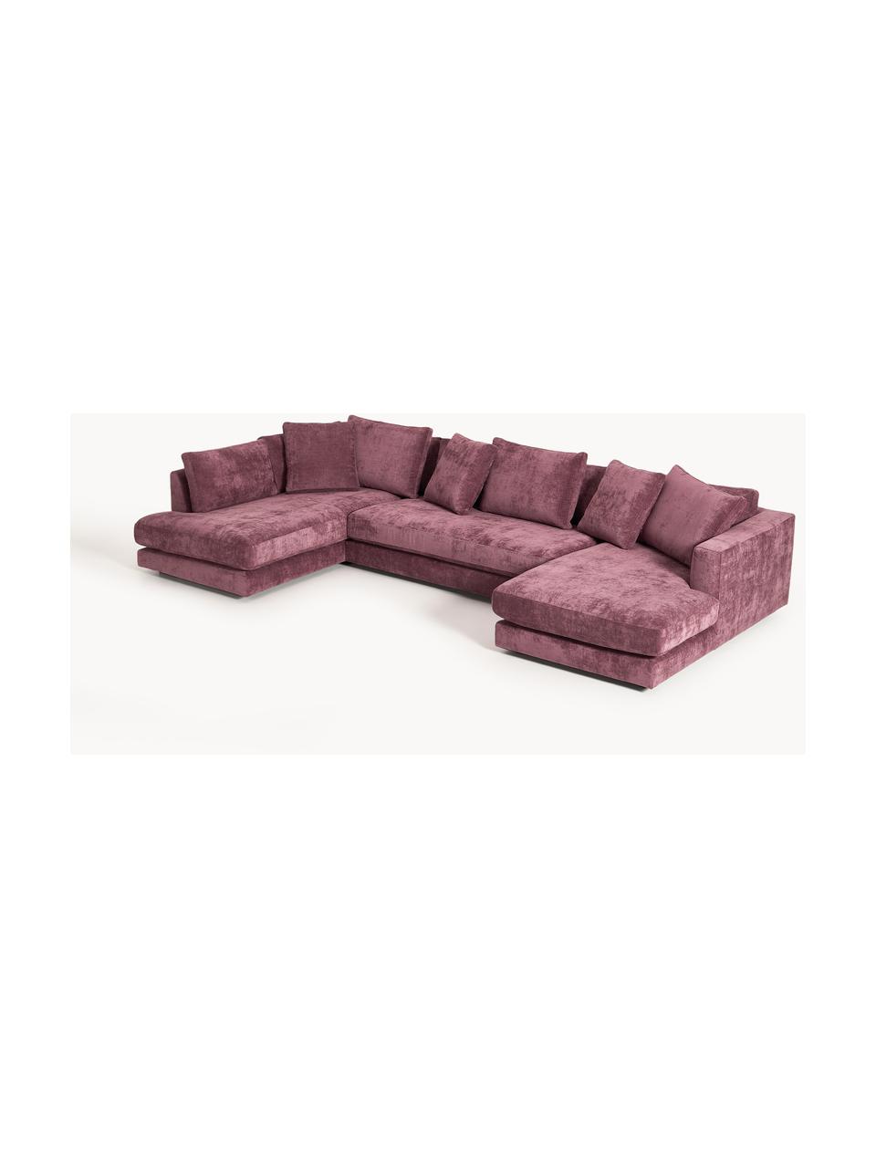 Narożna sofa modułowa Tribeca, Tapicerka: 100% poliester Dzięki tka, Stelaż: drewno bukowe, drewno sos, Nogi: drewno sosnowe Ten produk, Ciemnofioletowa tkanina, S 356 x G 192 cm, lewostronna